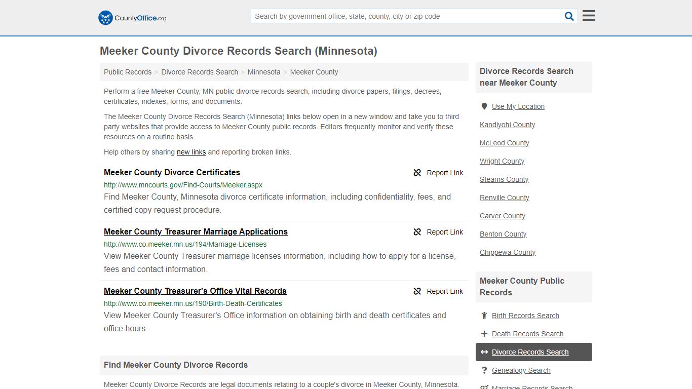 Meeker County Divorce Records Search (Minnesota) - County Office